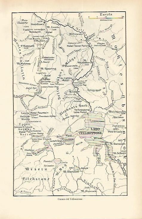 LAMINA ESPASA 1653: Mapa de la cuenca de Yellowstone Estados Unidos