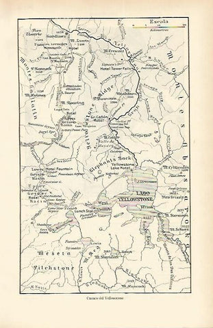 LAMINA ESPASA 1653: Mapa de la cuenca de Yellowstone Estados Unidos