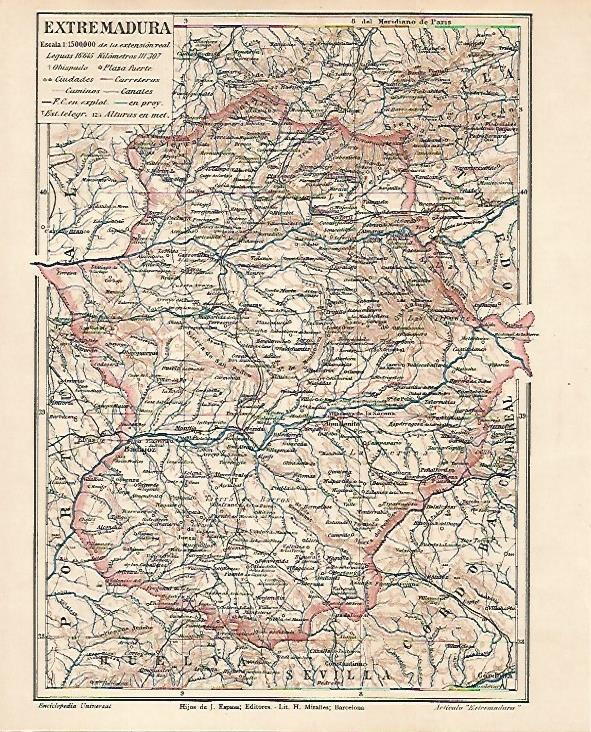 LAMINA ESPASA 7924: Mapa de Extremadura
