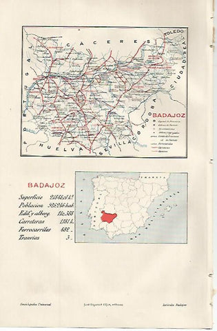 LAMINA ESPASA 9662: Mapa de la provincia de Badajoz