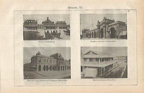 LAMINA ESPASA 16296: Estacion de Dunquerque Columbus Montevideo y Limon (Costa Rica)