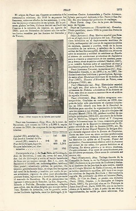 LAMINA ESPASA 17307: Altar de la iglesia del Prat de Llobregat Barcelona