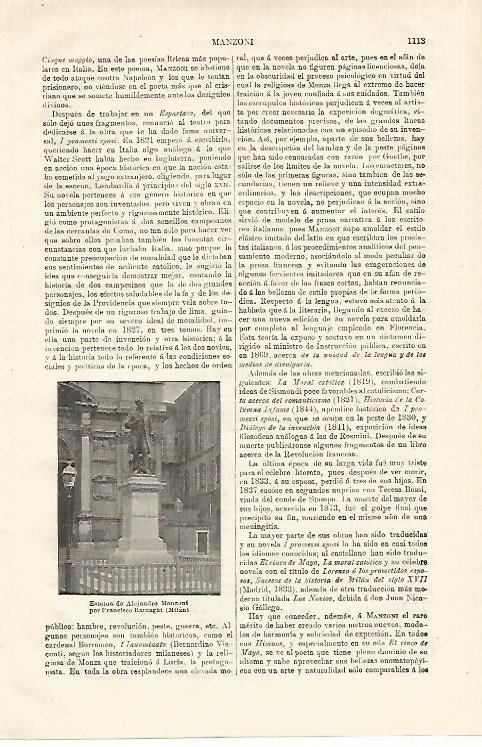 LAMINA ESPASA 18686: Estatua de Alejandro Manzoni en Milan
