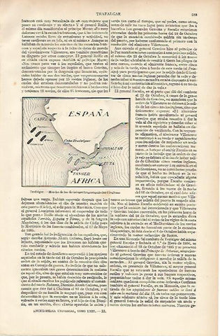 LAMINA ESPASA 11033: Mapa de las divisiones francoespañolas e inglesas en Trafalgar