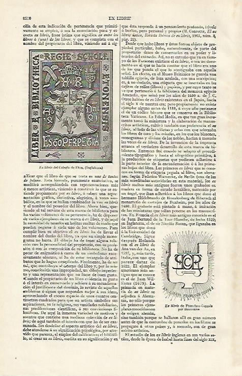 LAMINA ESPASA 16463: Ex libris del Colegio de Eton Inglaterra