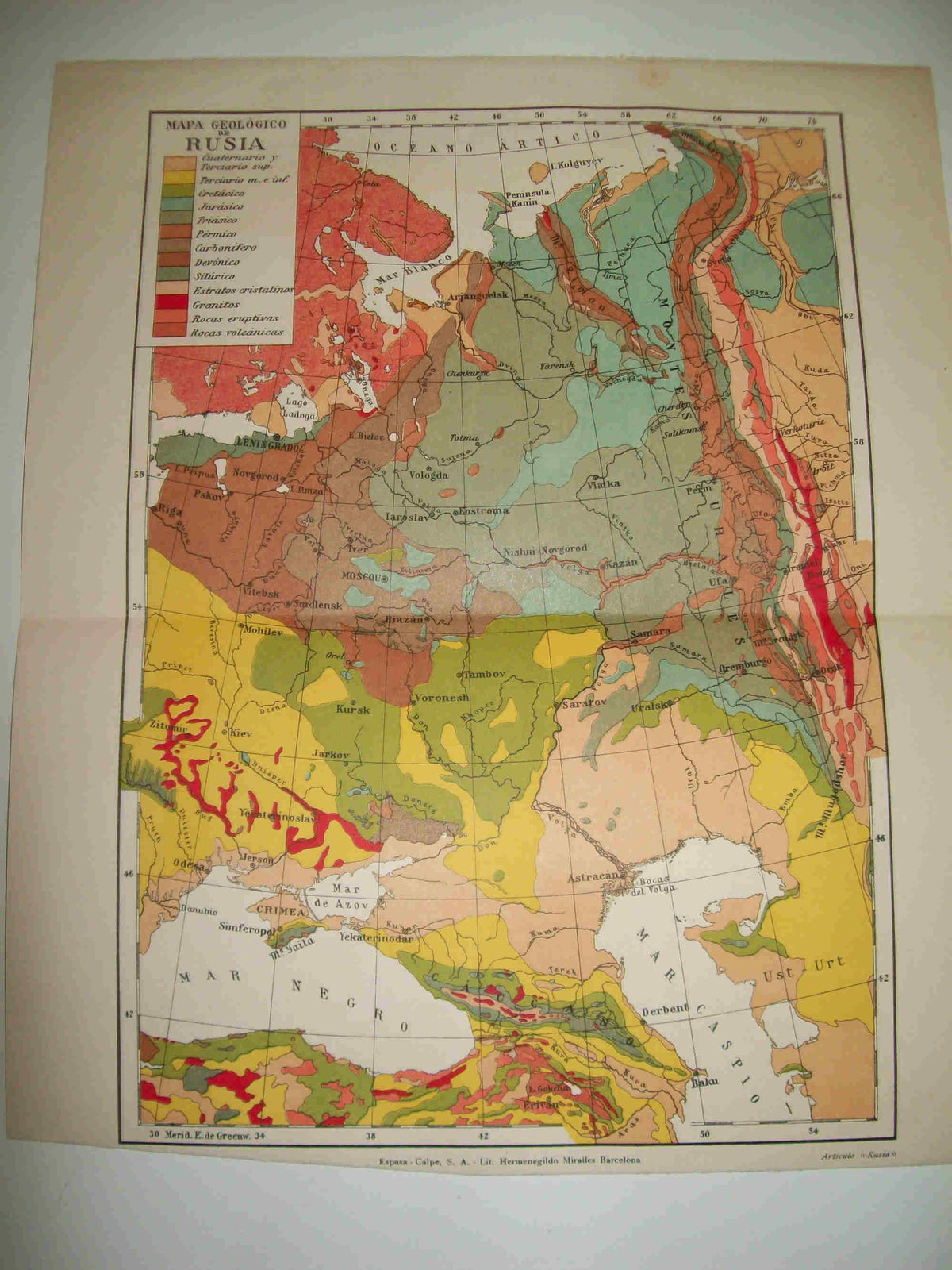 LAMINA ESPASA 19367: Mapa geologico de Rusia