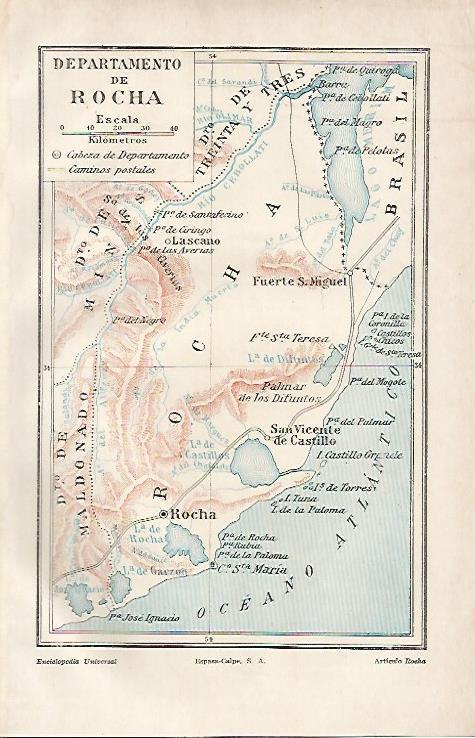 LAMINA ESPASA 6622: Mapa del Departamento de Rocha Uruguay