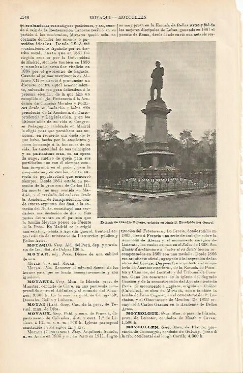 LAMINA ESPASA 8860: Estatua de Claudio Moyano en Madrid