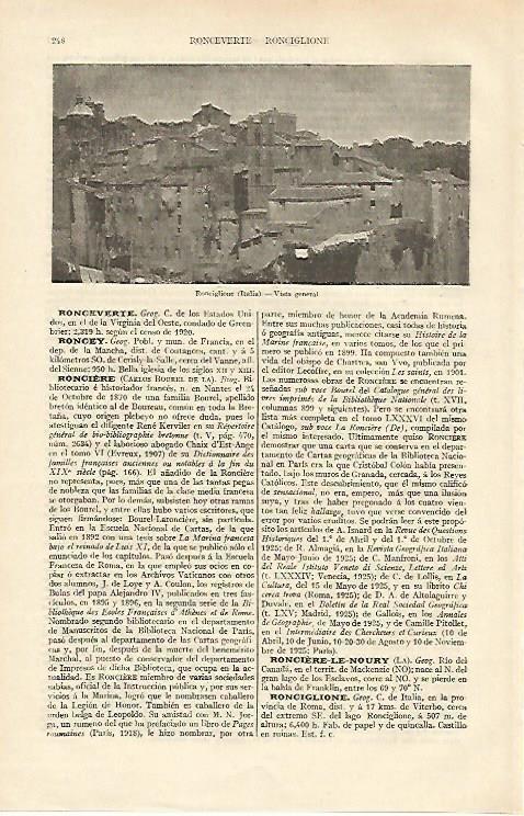 LAMINA ESPASA 16919: Vista general de Ronciglione Italia