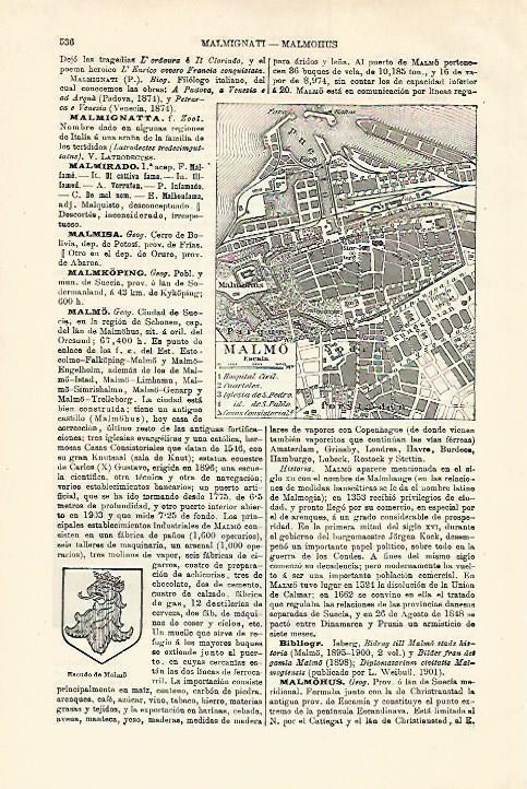 LAMINA ESPASA 18576: Plano y escudo de Malmo Suecia