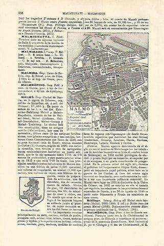 LAMINA ESPASA 18576: Plano y escudo de Malmo Suecia