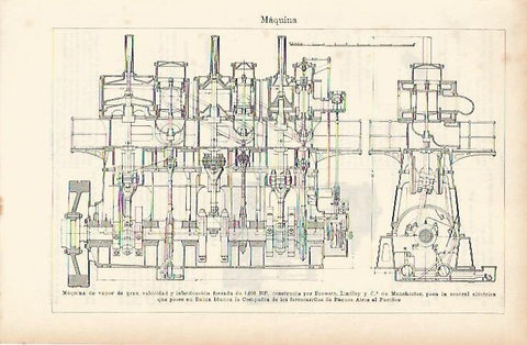 LAMINA ESPASA 4031: Maquina de vapor para la central electrica de Buenos Aires