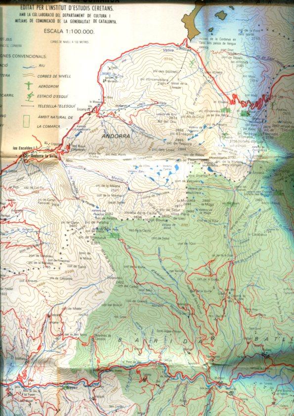 La Cerdanya: Mapa fisic de la comarca, escala 1:100.000, medidas 63 x 44,5 cm