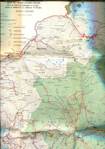 La Cerdanya: Mapa fisic de la comarca, escala 1:100.000, medidas 63 x 44,5 cm