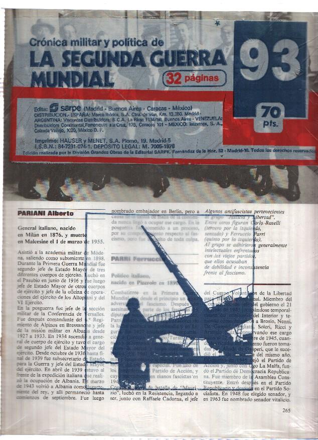 Fasciculo: Cronica Militar y Politica de LA SEGUNDA GUERRA MUNDIAL: Numero 093 (Sarpe 1978)