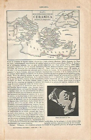 LAMINA ESPASA 2916: Mapa de la antiguedad de los centros productores de ceramica
