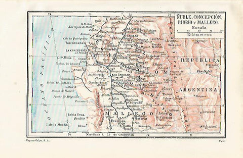 LAMINA ESPASA 21225: Mapa dee Ñuble Concepcion y Malleco