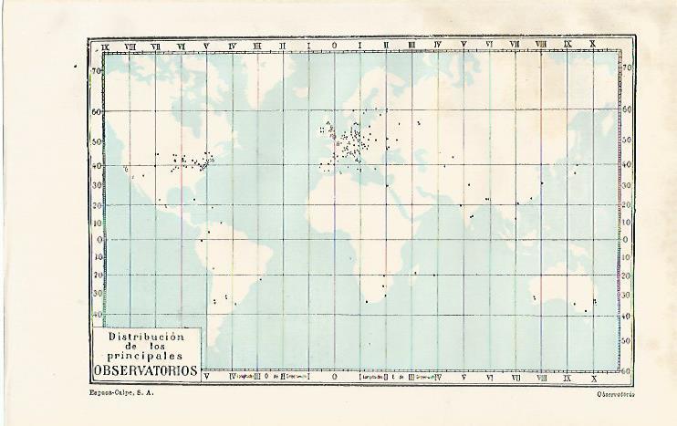 LAMINA ESPASA 21251: Mapa de los observatorios del mundo
