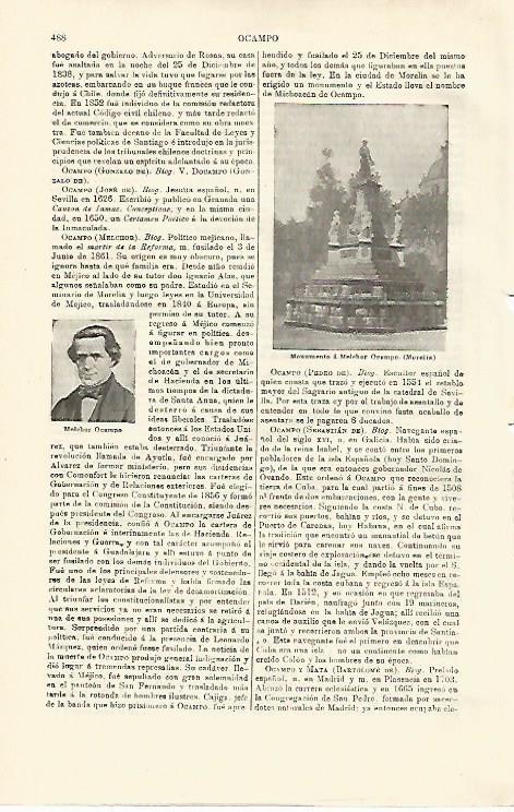 LAMINA ESPASA 21272: Monumento a Melchor Ocampo en Morella