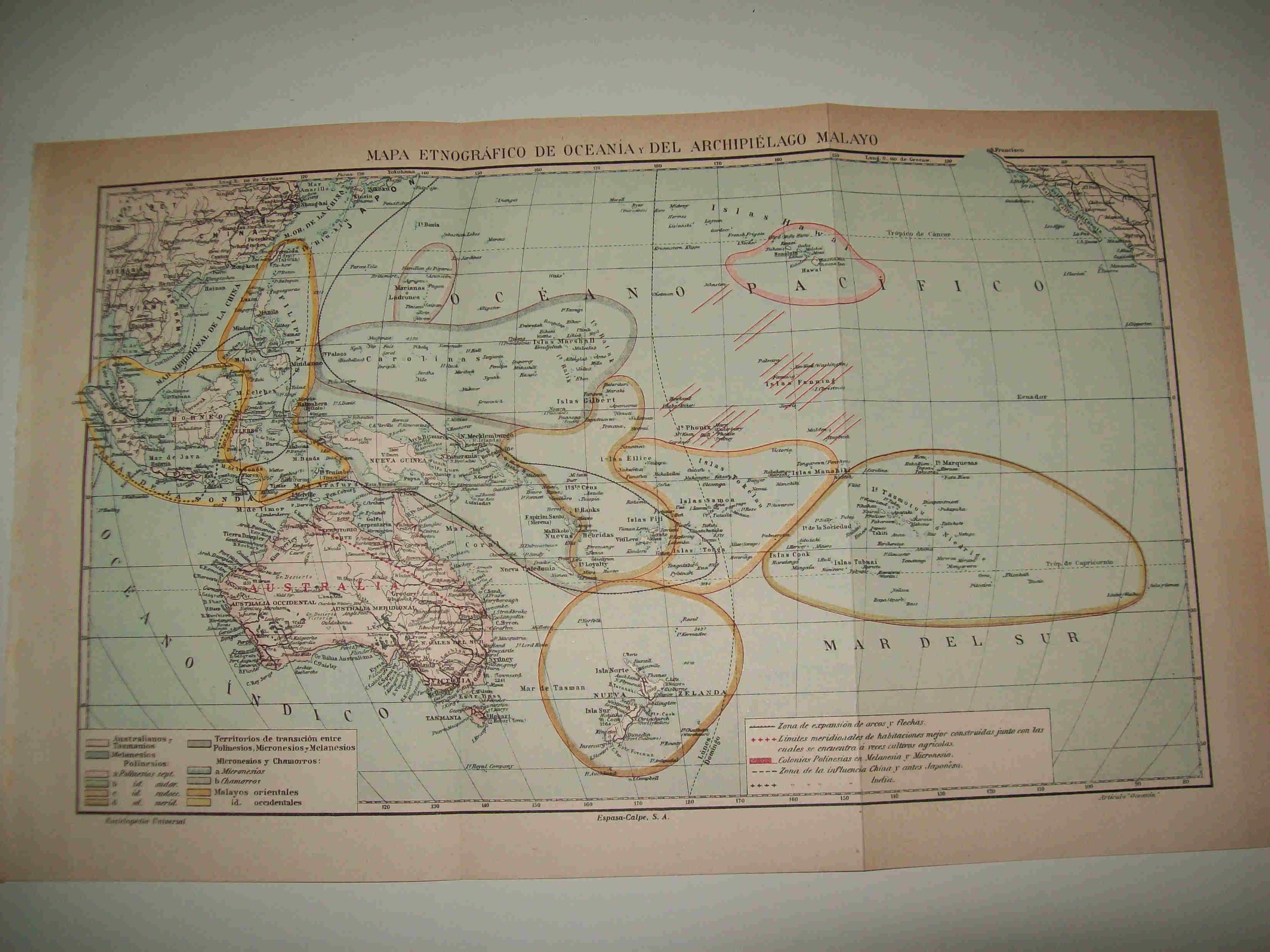 LAMINA ESPASA 21284: Mapa etnografico de Oceania