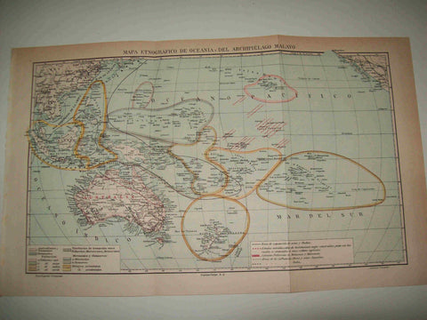 LAMINA ESPASA 21284: Mapa etnografico de Oceania