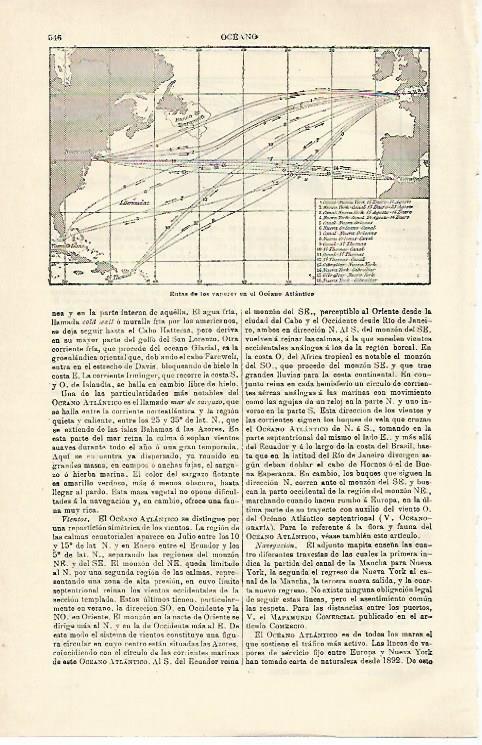 LAMINA ESPASA 21290: Rutas de los vapores por el Atlantico