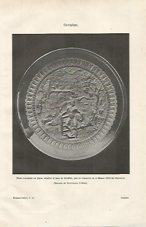 LAMINA ESPASA 21307: Plato representando al mes de octubre de la Galeria Pitti