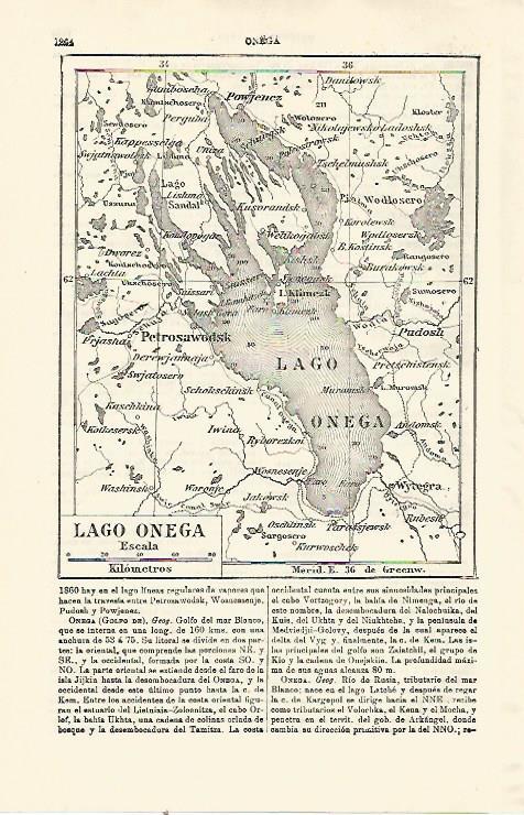 LAMINA ESPASA 21402: Mapa del Lago Onega