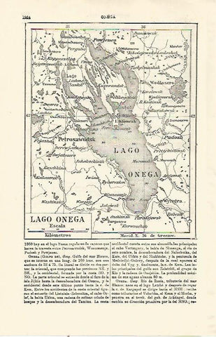 LAMINA ESPASA 21402: Mapa del Lago Onega