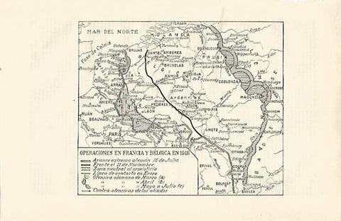 LAMINA ESPASA 21459: Mapa de las operaciones en Francia y Belgica en 1918