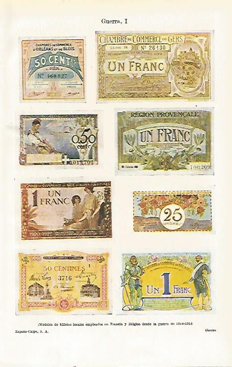 LAMINA ESPASA 21472: Billetes de Francia y Blegica durante la guerra de 1914-1918