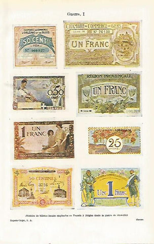 LAMINA ESPASA 21472: Billetes de Francia y Blegica durante la guerra de 1914-1918