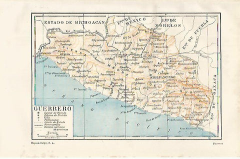 LAMINA ESPASA 21484: Mapa de Guerrero Mexico