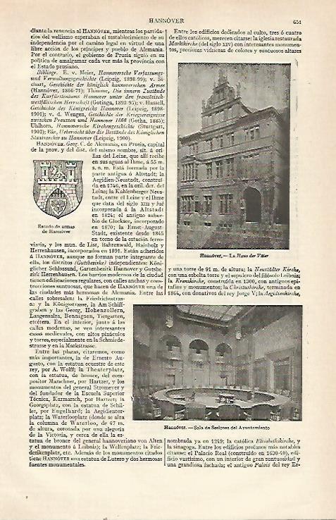 LAMINA ESPASA 21567: Escudo y vistas de Hannover