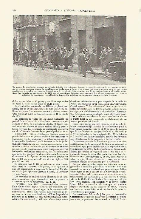 LAMINA ESPASA 21665: Estudiantes de Argentina en las manifestaciones de 1958