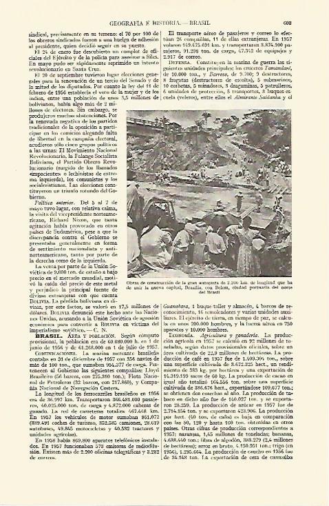 LAMINA ESPASA 21677: Construccion de la autopista entre Brasilia y Belem en Brasil