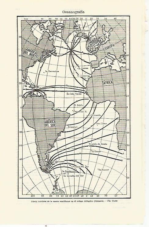 LAMINA ESPASA 21846: Lineas de la marea semidiurna en el Atlantico