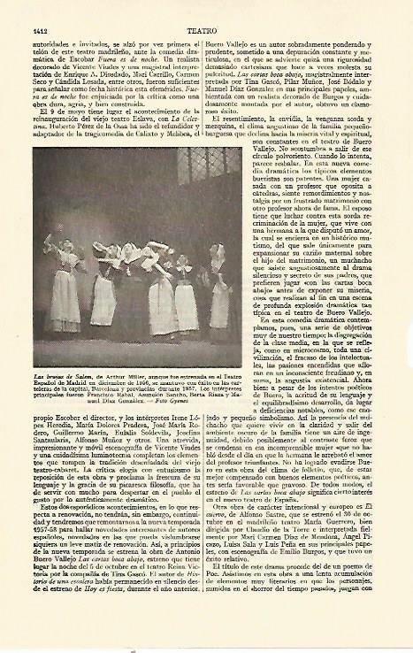 LAMINA ESPASA 21864: Las Brujas de Salem en el Teatro Español de Madrid en 1956