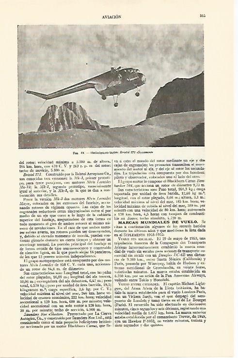 LAMINA ESPASA 21945: Helicoptero Bristol 171 Scycamore