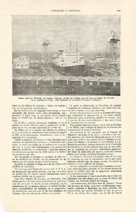 LAMINA ESPASA 22030: Petrolero Bethsabee en Cadiz