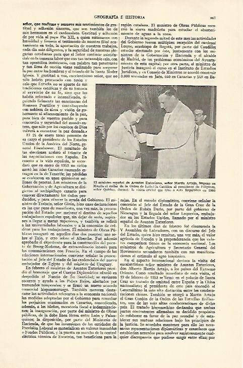 LAMINA ESPASA 22045: El presidente de Filipinas en España en 1953