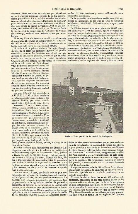 LAMINA ESPASA 22111: Vista de Stalingrado (actual San Petersburgo)Rusia