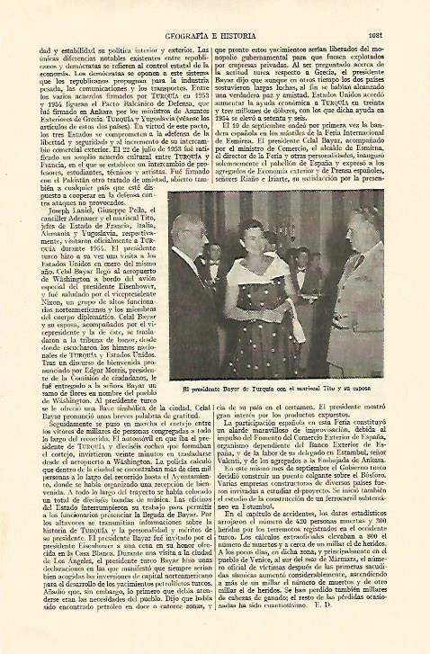 LAMINA ESPASA 22115: El presidente de Turquia Bayar y el Mariscal Tito