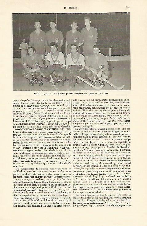 LAMINA ESPASA 22137: Equipo español de hockey sobre patines campeon del mundo 1953-54