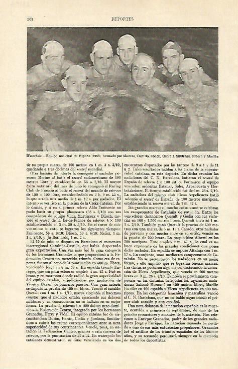 LAMINA ESPASA 22142: Equipo de España de waterpolo en 1953