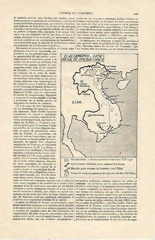 LAMINA ESPASA 22145: Mapa de la fase inicial de operaciones de la Guerra de Indochina