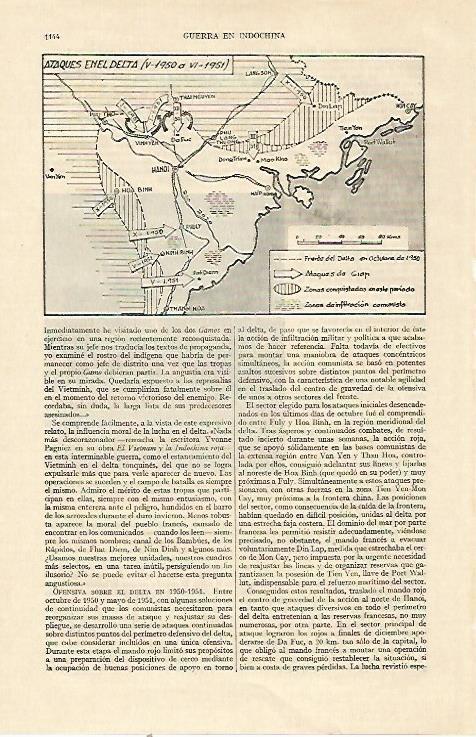 LAMINA ESPASA 22147: Mapa de los ataques en el delta de la Guerra de Indochina