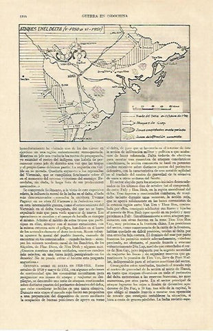 LAMINA ESPASA 22147: Mapa de los ataques en el delta de la Guerra de Indochina