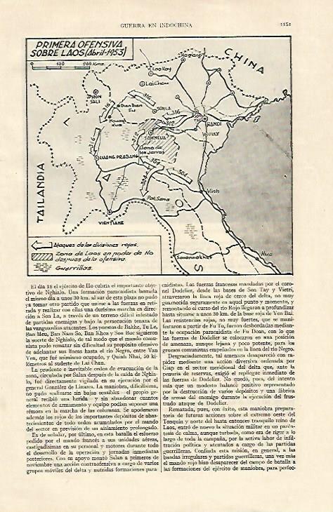 LAMINA ESPASA 22150: Mapa de la primera ofensiva sobre Laos en abril 1953