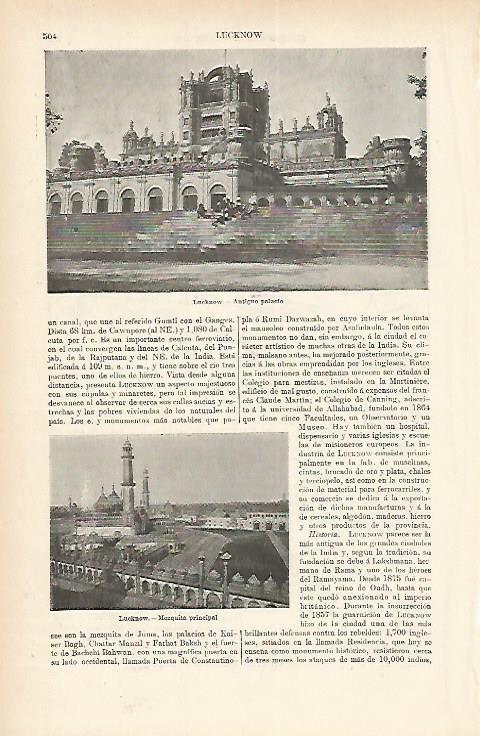 LAMINA ESPASA 1824: Antiguo Palacio de Lucknow India